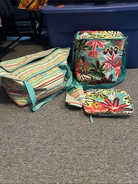 Thirty-one Turquoise Floral and Stripe soft cooler bags